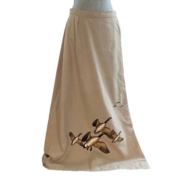 Vtg Bettmaar Artwear Cottagecore Wrap Maxi Skirt Womens 14 Canada Geese Flying - Picture 1 of 14